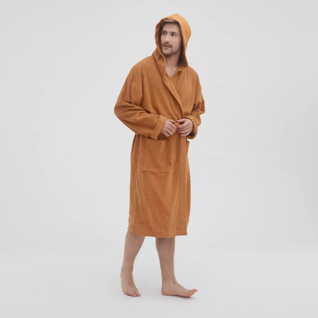 Bio Frottier Bademantel ORLANDO in Bernstein Orange von Living Crafts Größe S+M