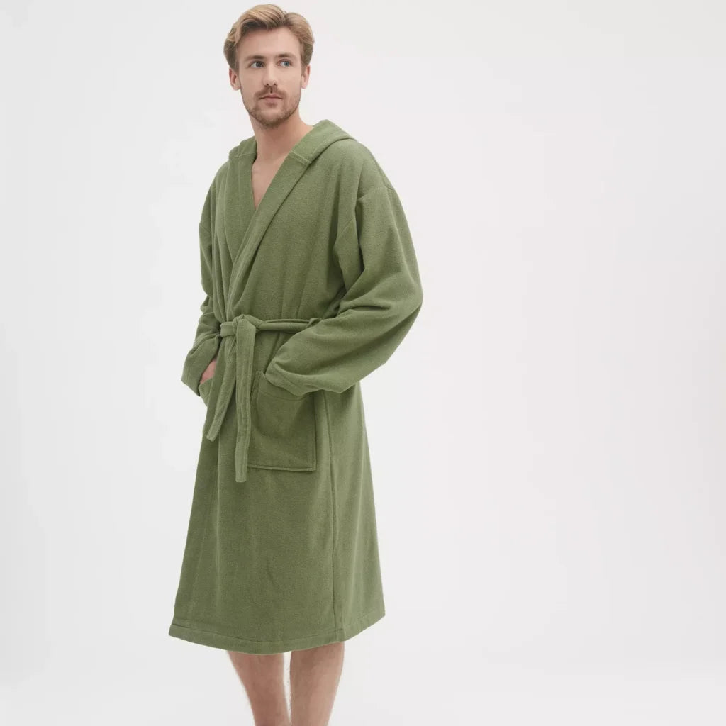 Bio Frottier Bademantel ORLANDO in Khaki Grün von Living Crafts Größe S+M