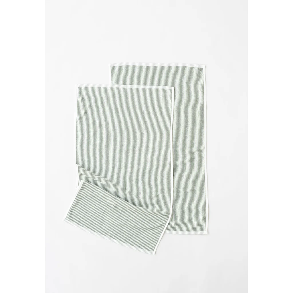 Bio Frottier Gästetuch Streifen 2er-Pack in Waldgrün+Weiß Grün+Weiß Muster Streifen von MELA home Größe 30x50 cm