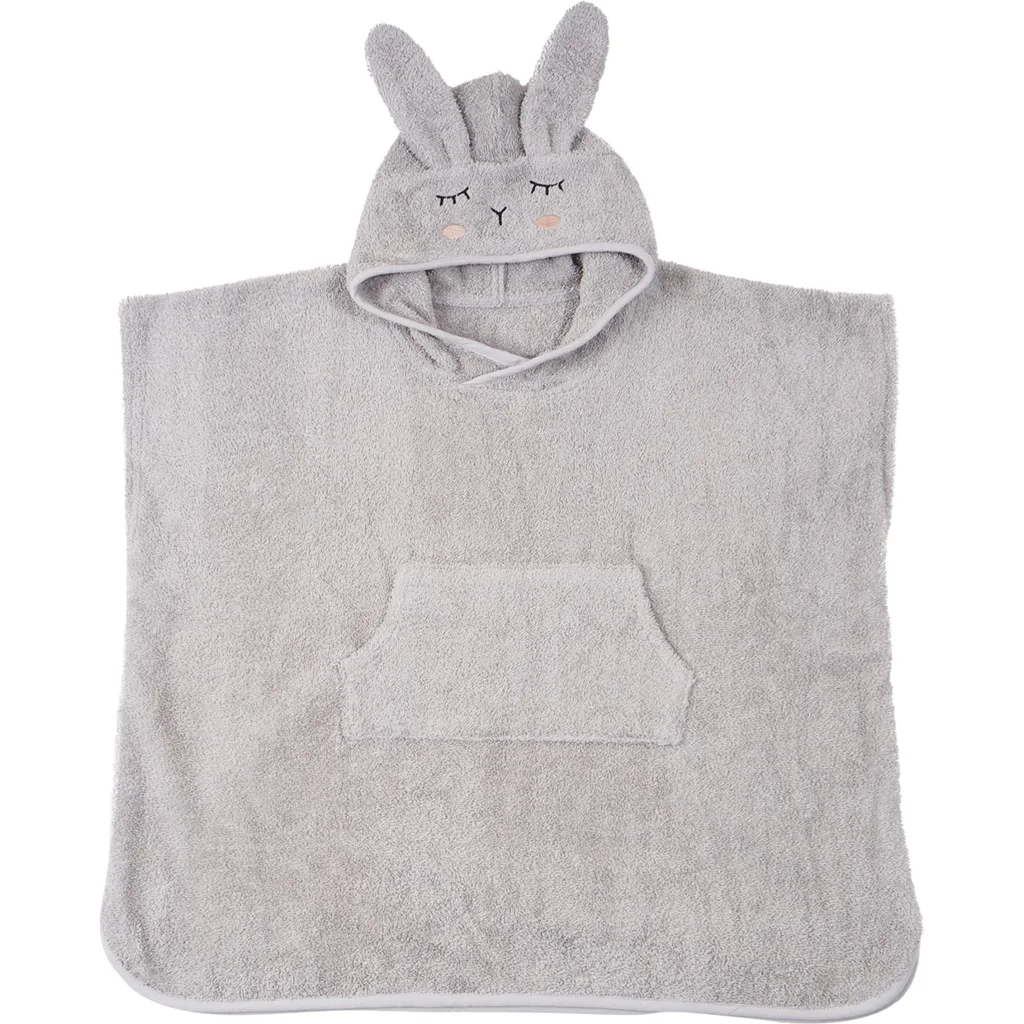 Bio Frottier Kinder-Badeponcho Hase in Silbergrau Grau Muster Hase von kikadu Größe 65x62 cm