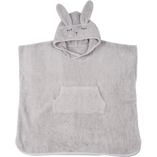 Bio Frottier Kinder-Badeponcho Hase in Silbergrau Grau Muster Hase von kikadu Größe 65x62 cm