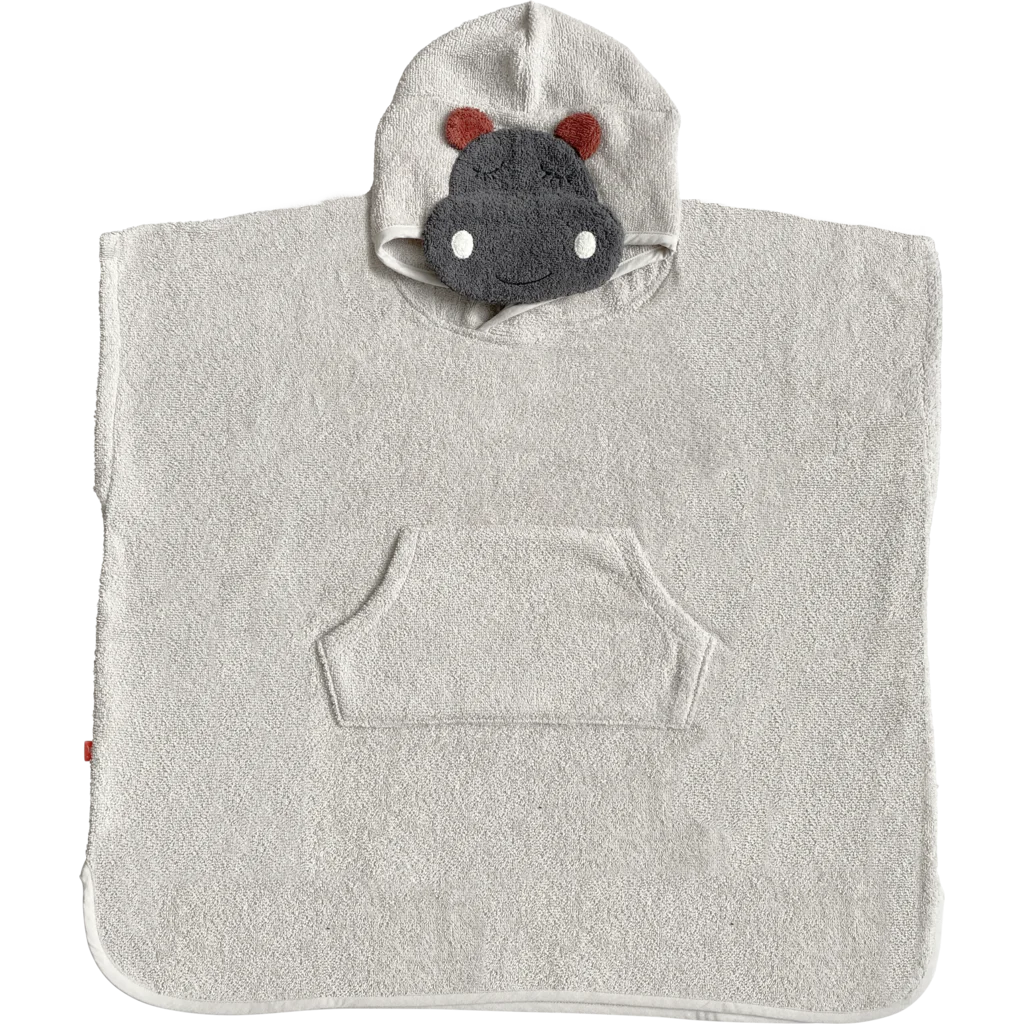 Bio Frottier Kinder-Badeponcho Nilpferd in Muster Nilpferd von kikadu Größe 65x62 cm