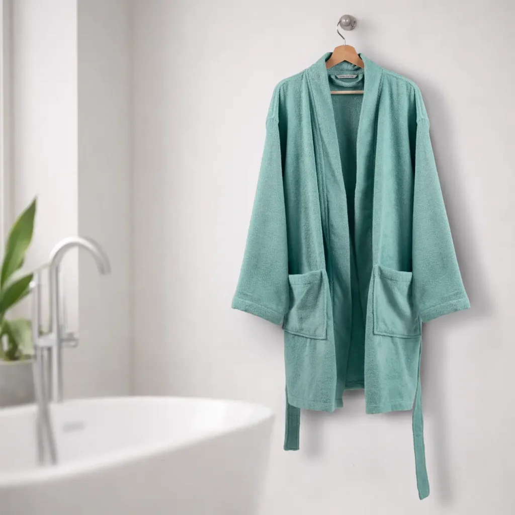 Bio Frottier Sommerbademantel BARI in Aqua Blau von Living Crafts Größe L+XL