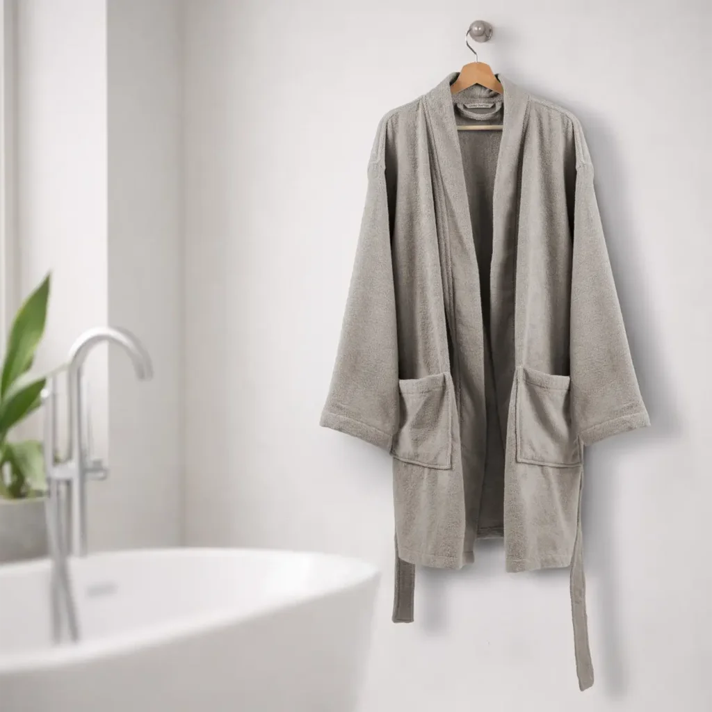 Bio Frottier Sommerbademantel BARI in Stein Grau von Living Crafts Größe S+M