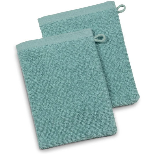 Bio Frottier Waschhandschuh 2er-Pack BARI in Aqua Blau von Living Crafts Größe 16x22 cm