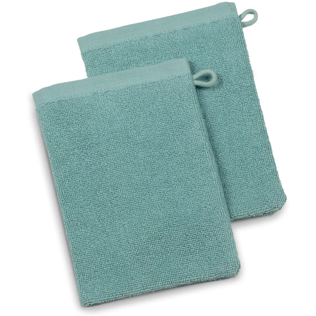 Bio Frottier Waschhandschuh 2er-Pack BARI in Aqua Blau von Living Crafts Größe 16x22 cm