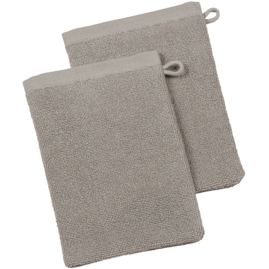 Bio Frottier Waschhandschuh 2er-Pack BARI in Stein Grau von Living Crafts Größe 16x22 cm