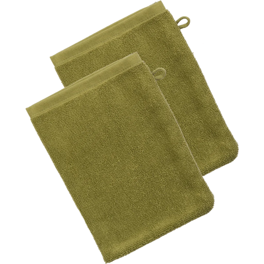 Bio Frottier Waschhandschuh 2er-Pack ORLANDO in Khaki Grün von Living Crafts Größe 16x22 cm