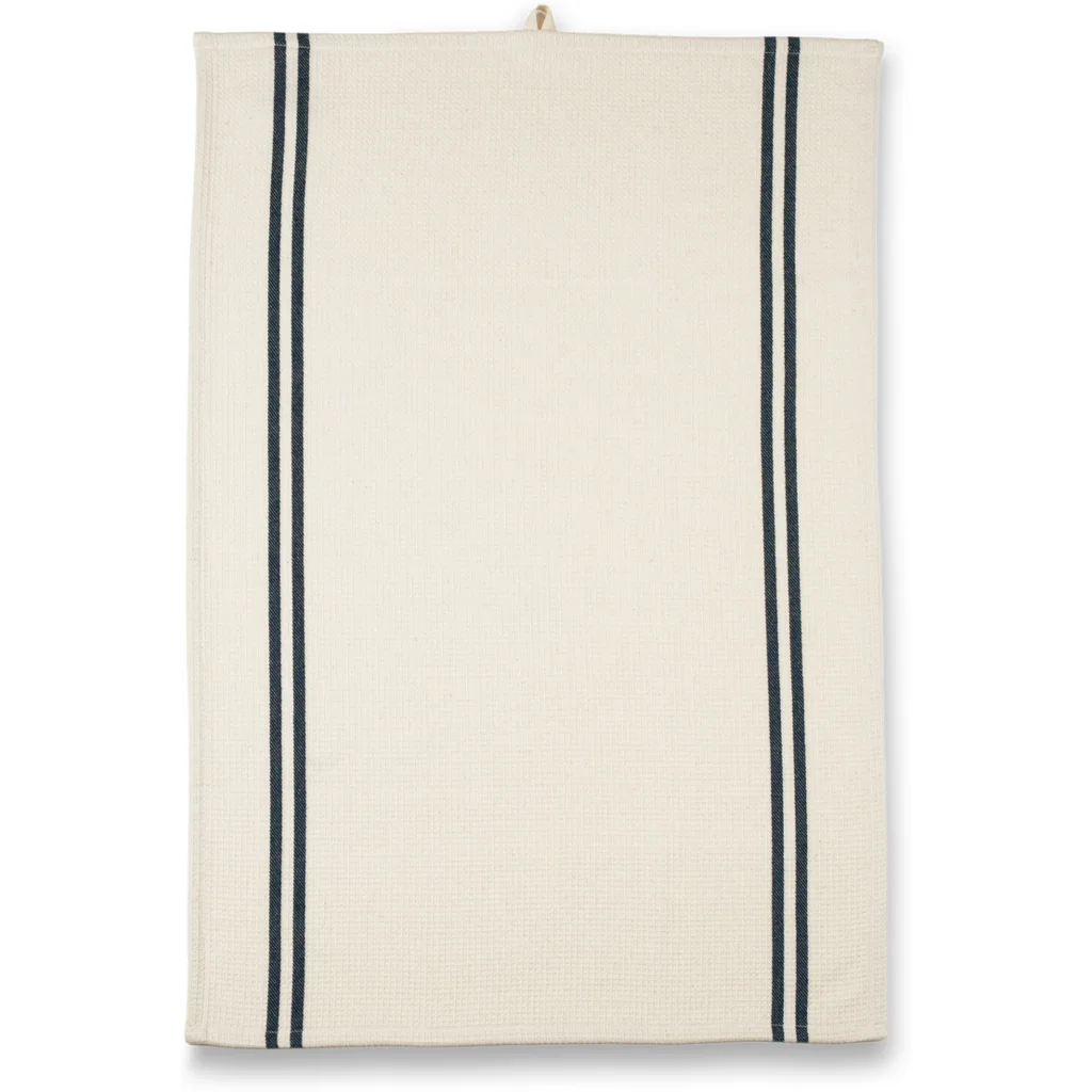 Bio Geschirrtuch 2er-Pack in Creme+Dunkelblau Creme+Blau Muster Streifen und Karo von Living Crafts Größe 50x75 cm