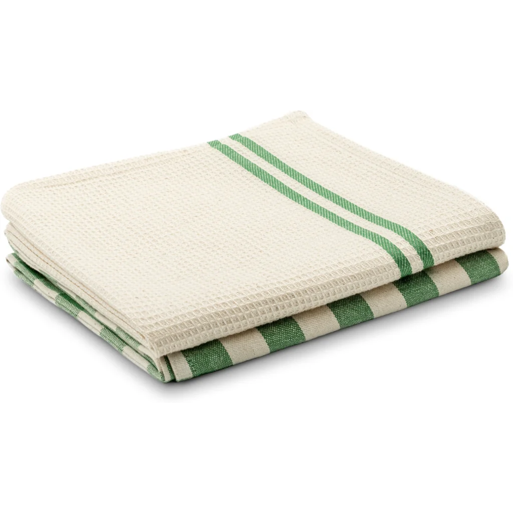 Bio Geschirrtuch 2er-Pack in Creme+Grün Muster Streifen und Karo von Living Crafts Größe 50x75 cm