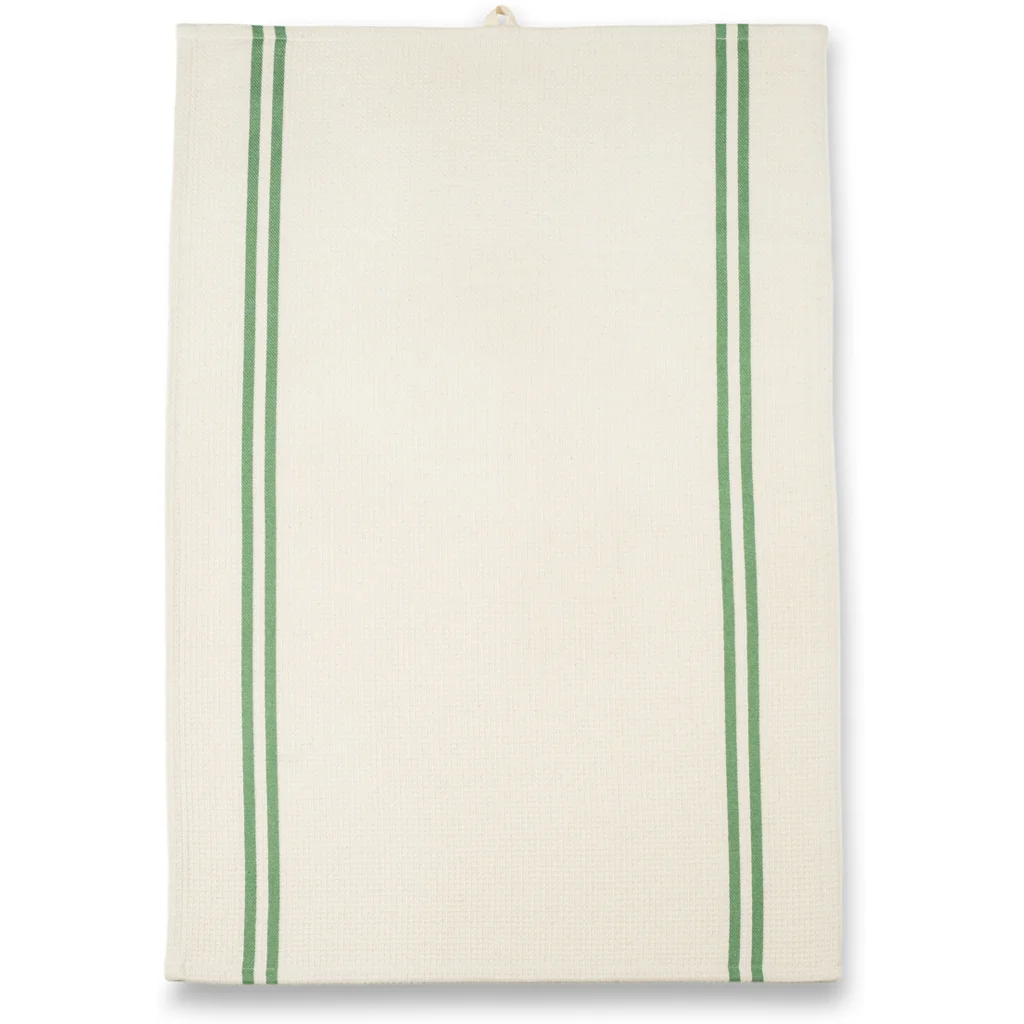 Bio Geschirrtuch 2er-Pack in Creme+Grün Muster Streifen und Karo von Living Crafts Größe 50x75 cm