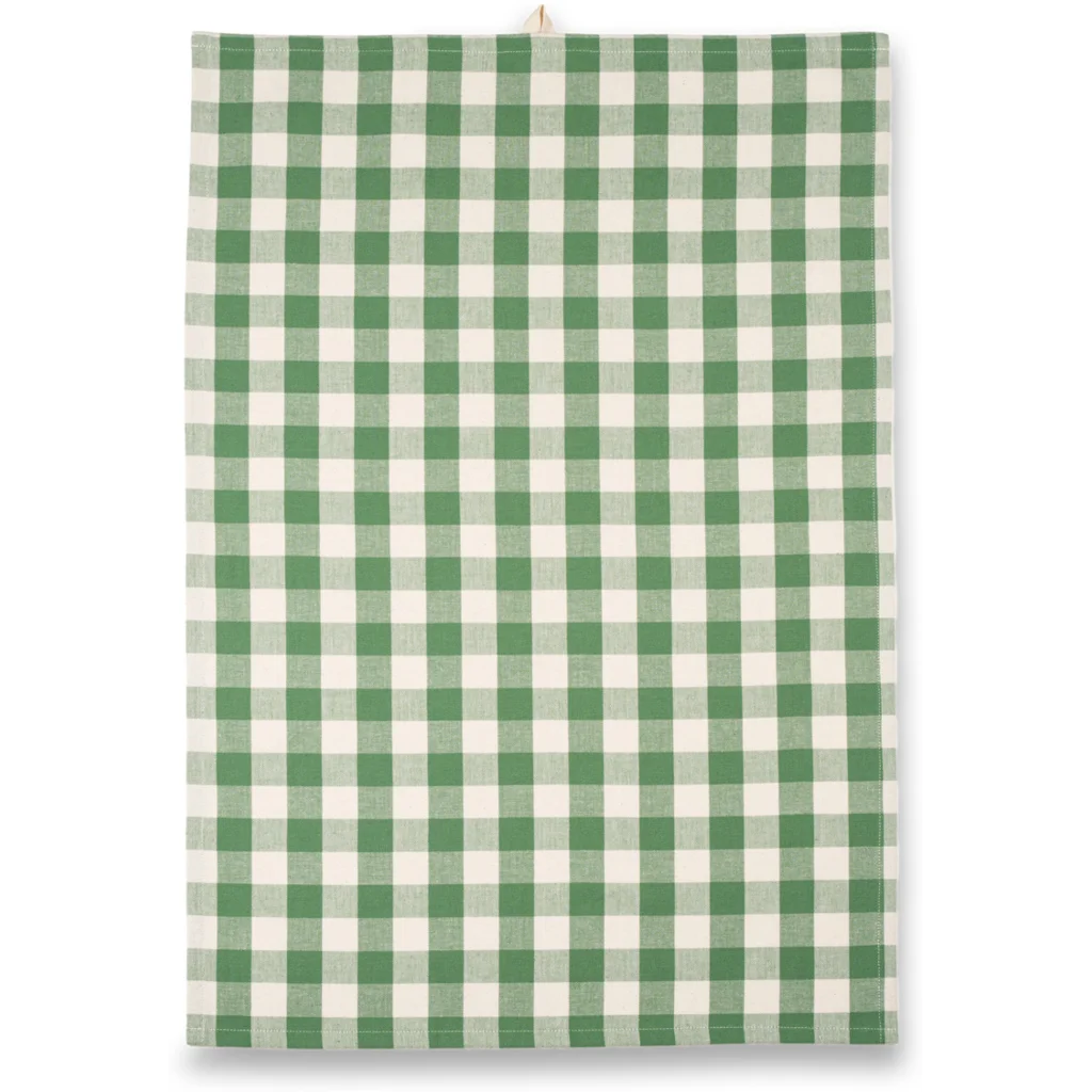 Bio Geschirrtuch 2er-Pack in Creme+Grün Muster Streifen und Karo von Living Crafts Größe 50x75 cm