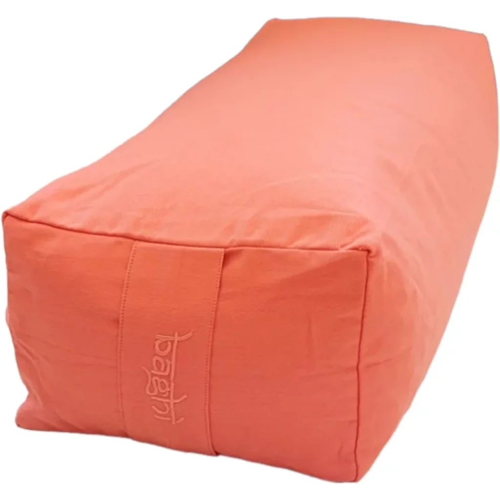 Bio Meditationskissen+Yogakissen Bolster in Flamingo Orange von BAGHI Größe 60x28 cm Höhe 15 cm