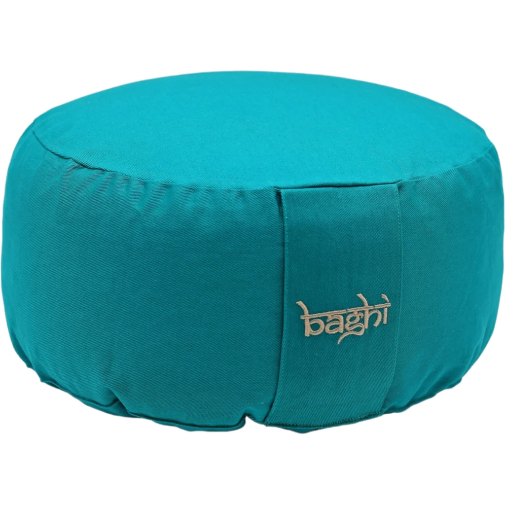 Bio Meditationskissen+Yogakissen rund in Petrol Blau von BAGHI Größe Ø 30 cm Höhe 15 cm
