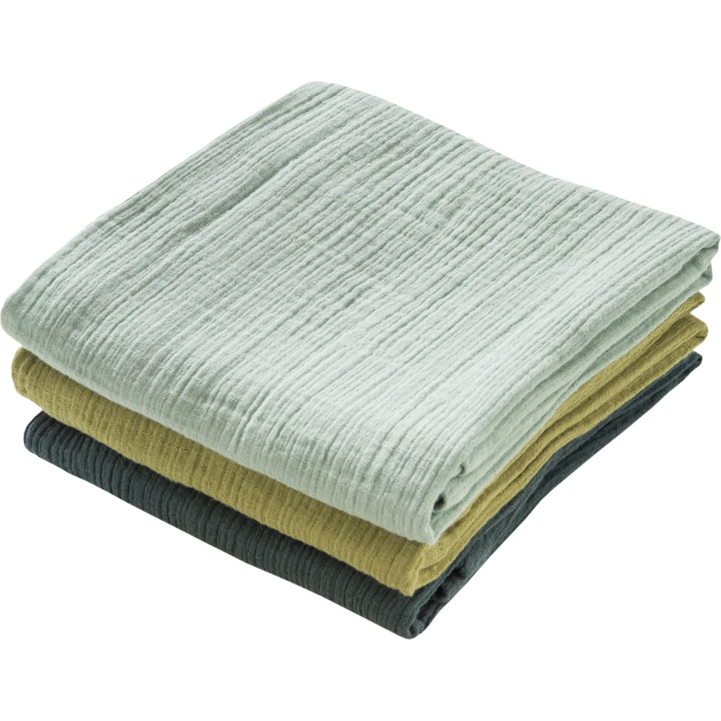 Bio Musselin Baby-Tuch 3er-Pack in Grün+Salbei+Mint Grün+Grün+Grün von biobaby Größe 65x65 cm