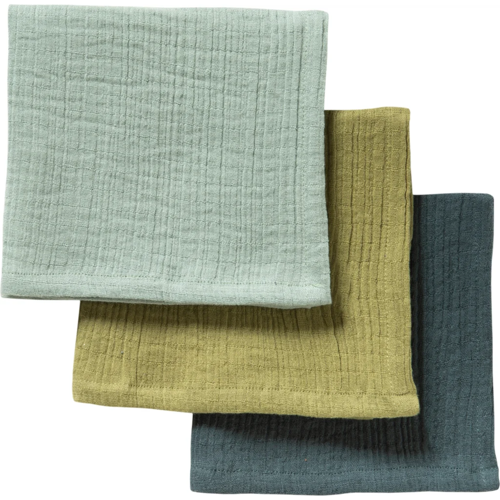 Bio Musselin Waschlappen 3er-Pack in Grün+Salbei+Mint Grün+Grün+Grün von biobaby Größe 25x25 cm