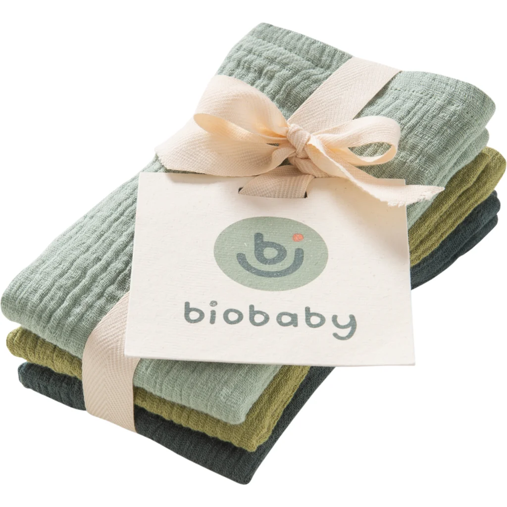 Bio Musselin Waschlappen 3er-Pack in Grün+Salbei+Mint Grün+Grün+Grün von biobaby Größe 25x25 cm
