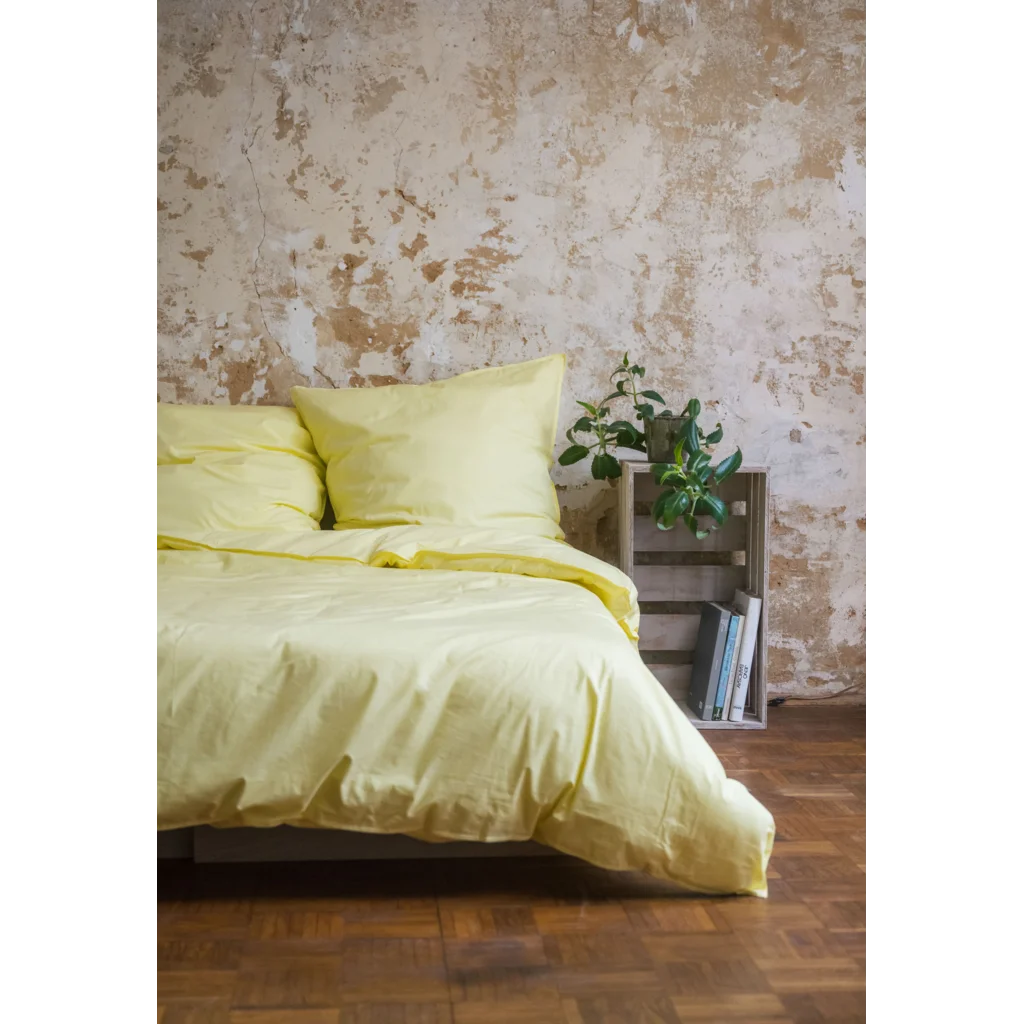 Bio Perkal Bettwäsche Garnitur 3-teilig in Hellgelb Gelb von MELA home Größe 240x220 + 2x 80x80 cm