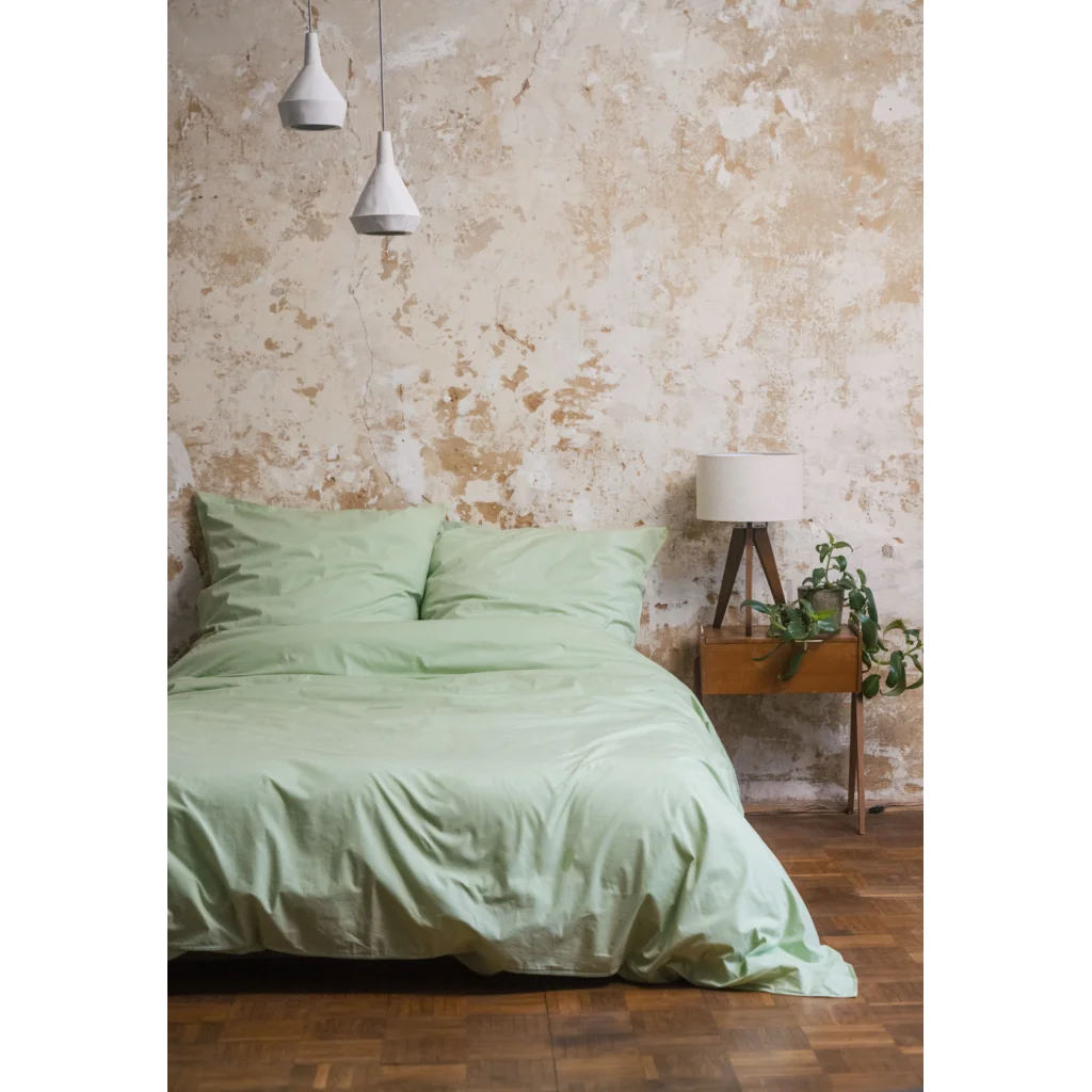 Bio Perkal Bettwäsche Garnitur 3-teilig in Hellgrün Grün von MELA home Größe 240x220 + 2x 80x80 cm