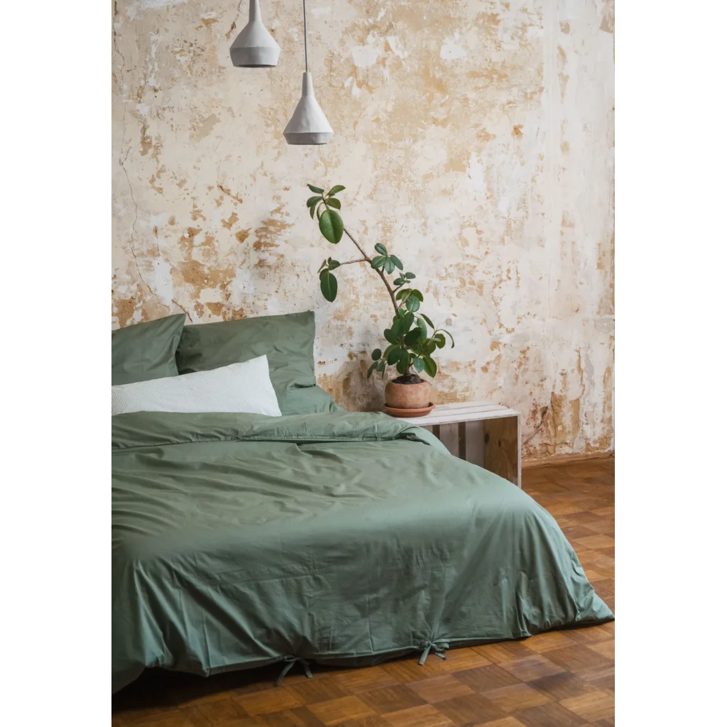 Bio Perkal Bettwäsche Garnitur 3-teilig in Waldgrün Grün von MELA home Größe 240x220 + 2x 80x80 cm