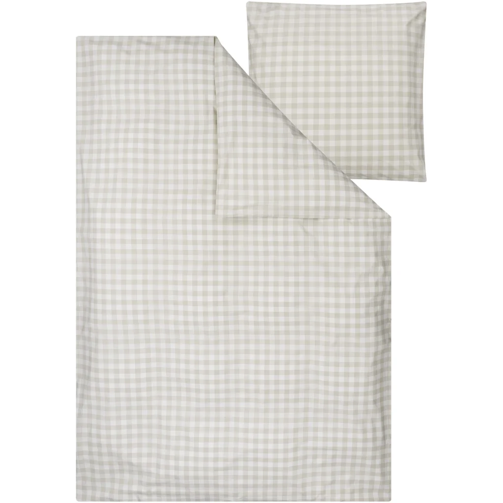 Bio Perkal Bettwäsche Karo Garnitur in Beige+Weiß Muster Karo von MELA home Größe 155x220 + 80x80 cm