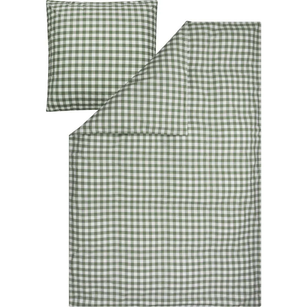 Bio Perkal Bettwäsche Karo Garnitur in Waldgrün+Weiß Grün+Weiß Muster Karo von MELA home Größe 155x220 + 80x80 cm