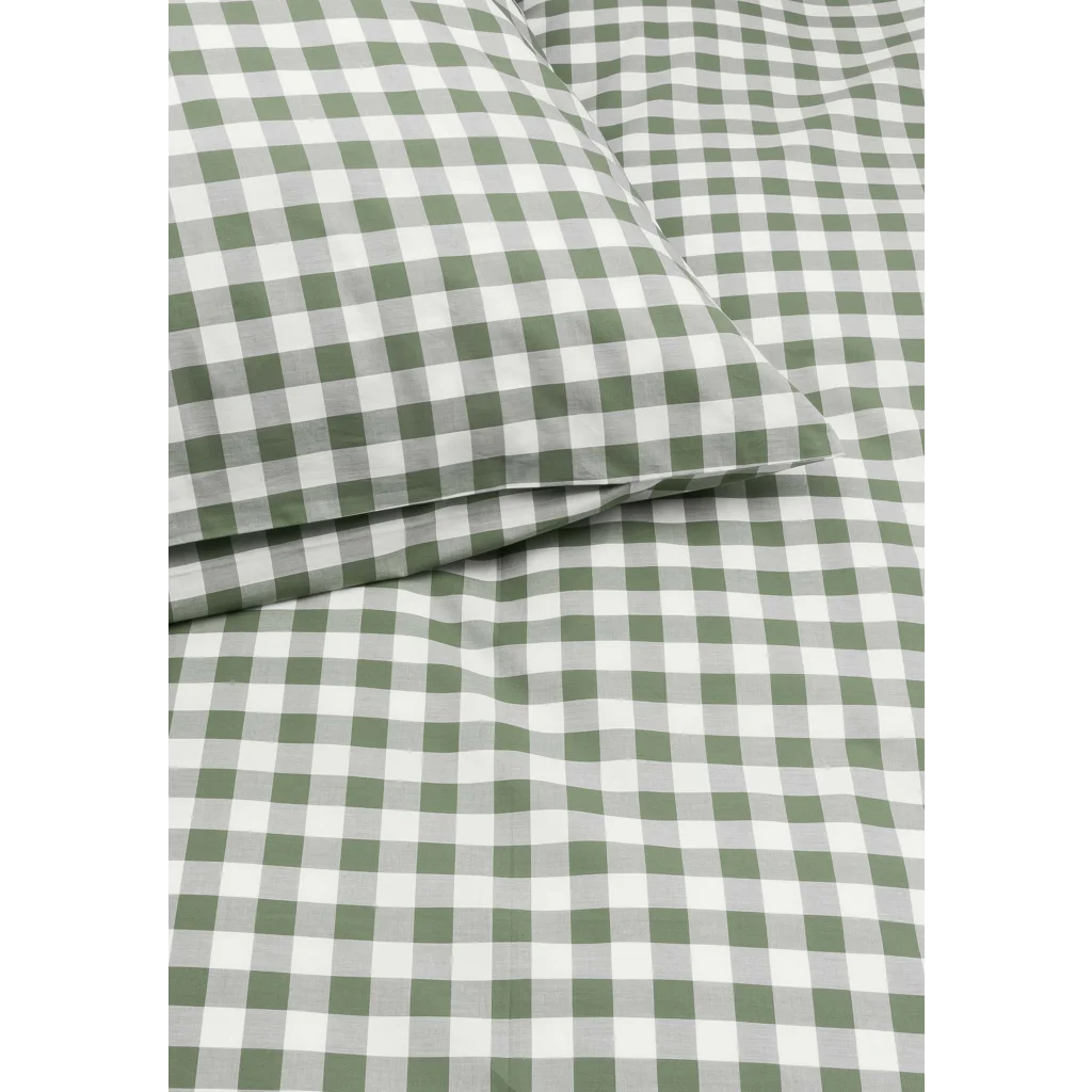 Bio Perkal Bettwäsche Karo Garnitur in Waldgrün+Weiß Grün+Weiß Muster Karo von MELA home Größe 155x220 + 80x80 cm