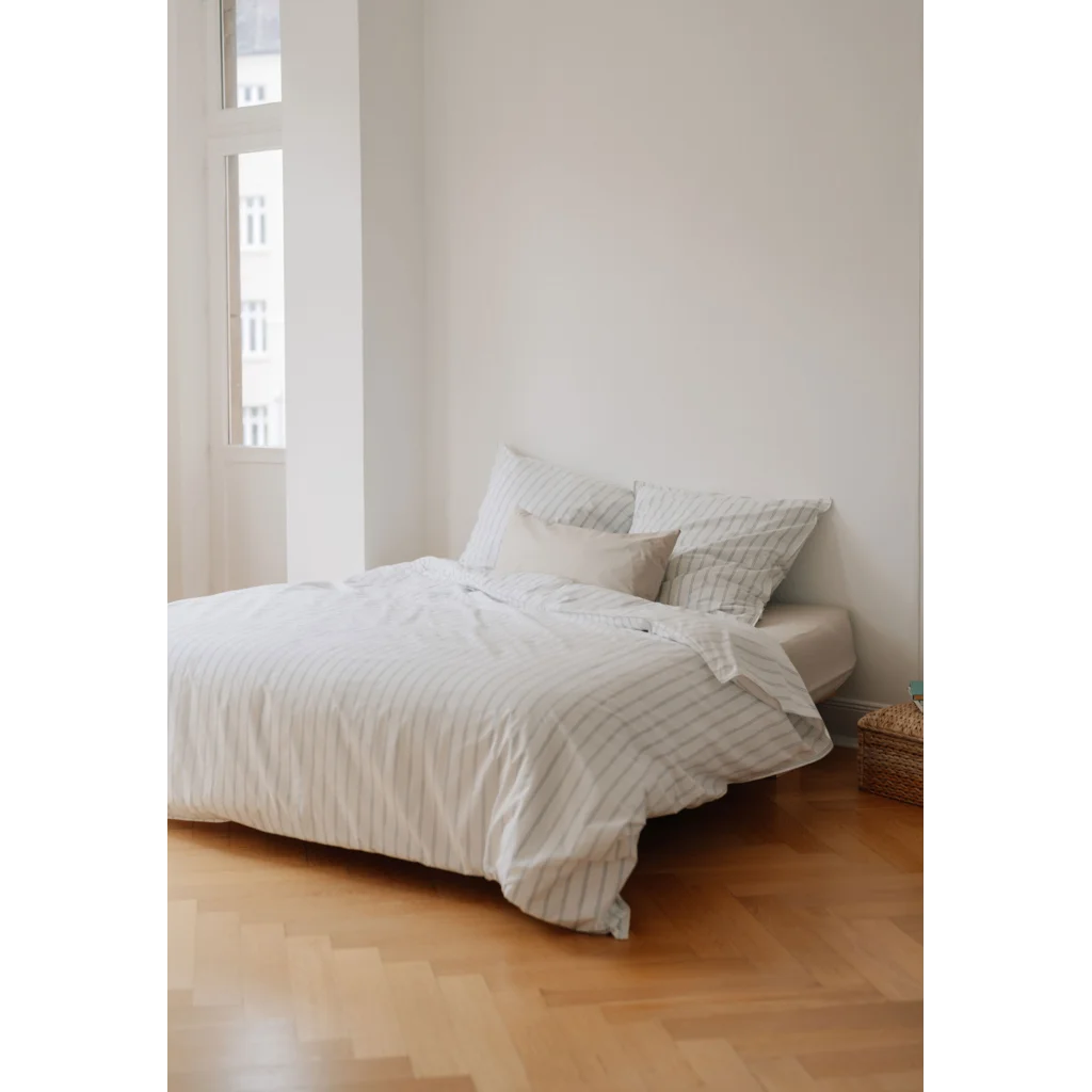 Bio Perkal Bettwäsche Streifen Garnitur 3-teilig in Weiß+Blau Muster Streifen von MELA home Größe 240x220 + 2x 80x80 cm