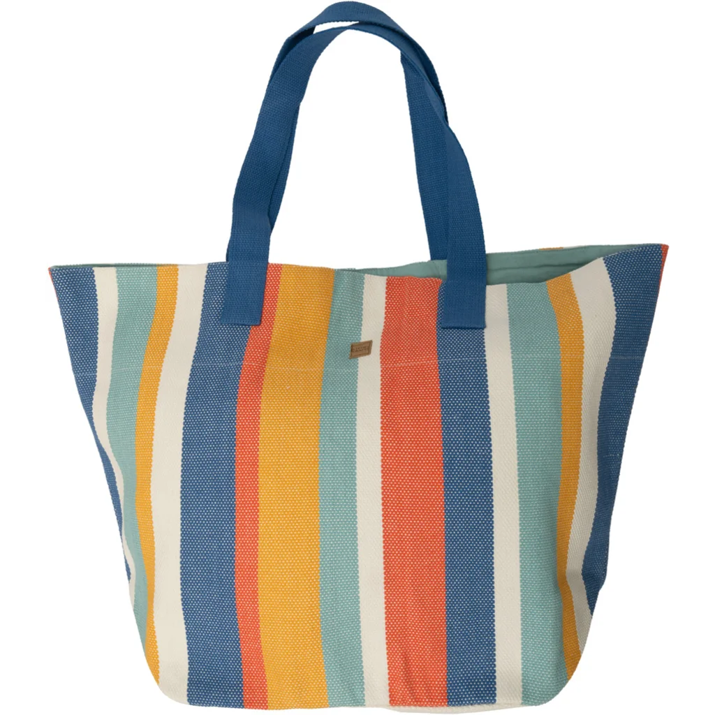 Bio Shopper Streifen in Blau+Türkis+Orange+Creme Blau+Blau+Orange+Creme Muster Streifen von Living Crafts Größe 58x39x19 cm