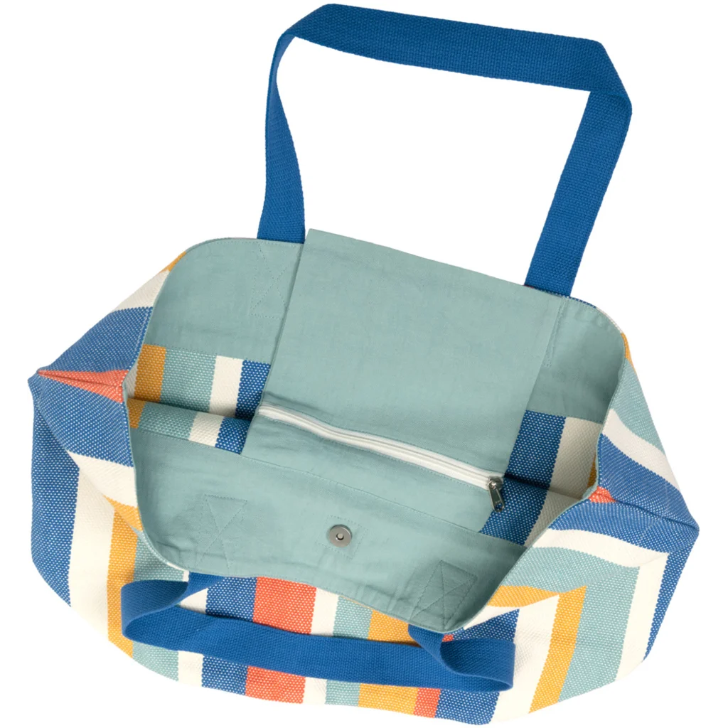 Bio Shopper Streifen in Blau+Türkis+Orange+Creme Blau+Blau+Orange+Creme Muster Streifen von Living Crafts Größe 58x39x19 cm