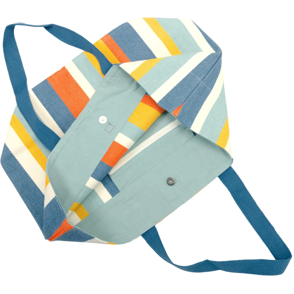 Bio Shopper Streifen in Blau+Türkis+Orange+Creme Blau+Blau+Orange+Creme Muster Streifen von Living Crafts Größe 58x39x19 cm