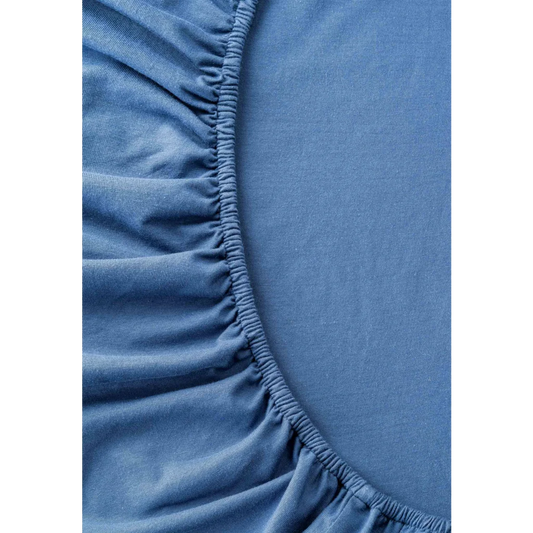 Bio Single-Jersey Spannbettlaken für Boxspringbetten in Standardgröße - Einzelbett in Blau von MELA home Größe 90x200 cm