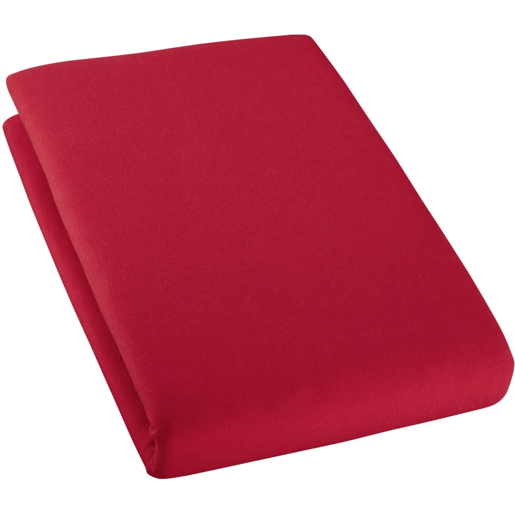 Bio Single-Jersey Spannbettlaken für Boxspringbetten in Standardgröße und Überlänge - Einzelbett in Rot von Cotonea Größe 90-100 x 220 cm
