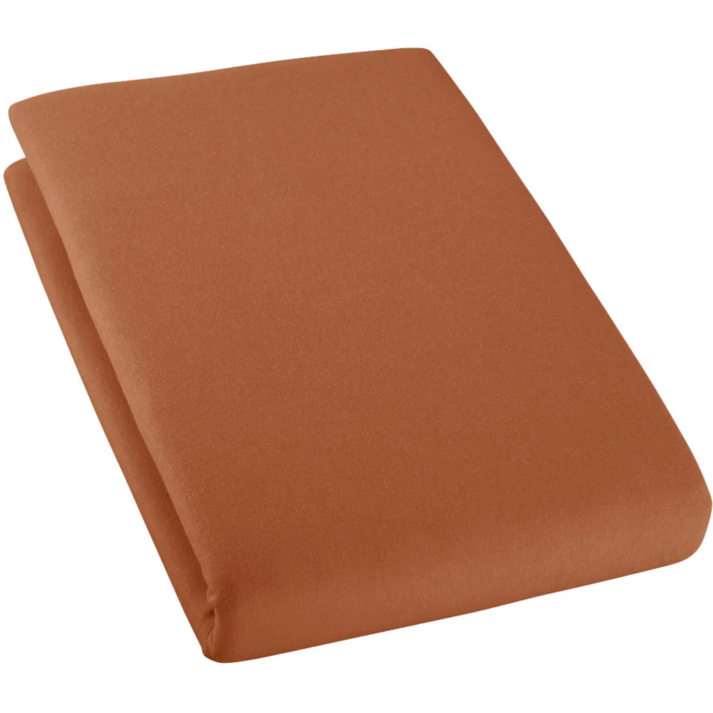 Bio Single-Jersey Spannbettlaken für Boxspringbetten in Standardgröße und Überlänge - Einzelbett in Terra Orange von Cotonea Größe 90-100 x 220 cm