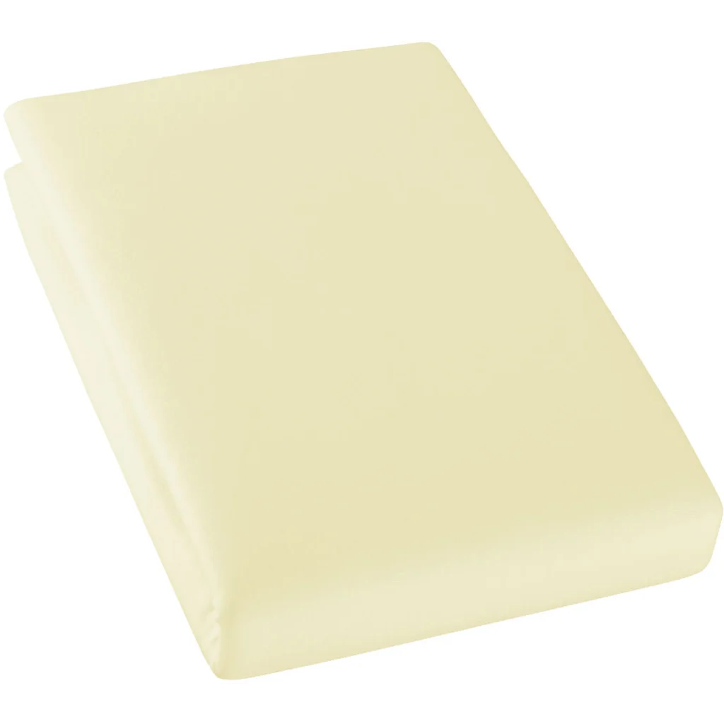 Bio Single-Jersey Spannbettlaken für Boxspringbetten in Standardgröße und Überlänge - Einzelbett in Vanille Gelb von Cotonea Größe 90-100 x 220 cm