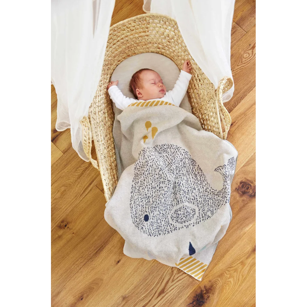 Bio Strick Baby-Decke Wal in Muster Wal von Lässig Größe 75x100 cm