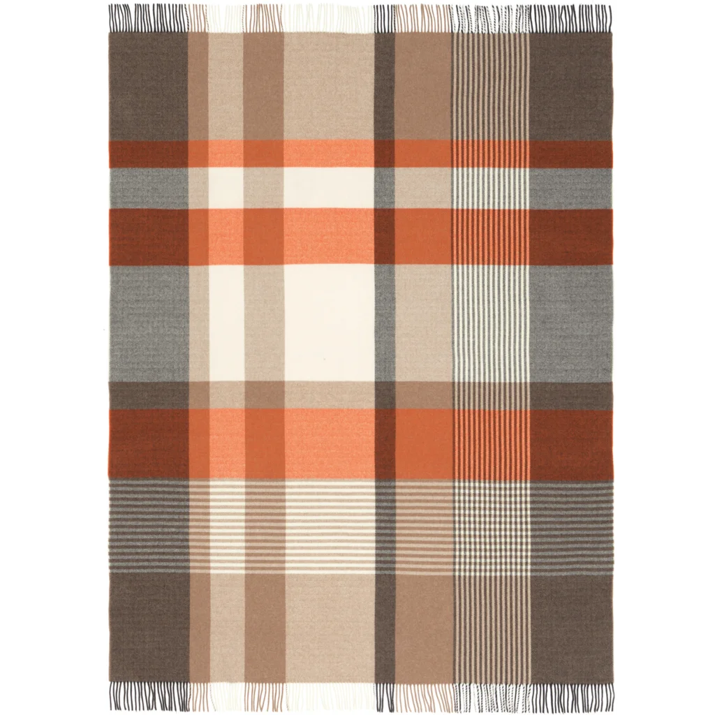 Decke mit Karo-Muster HARRIS in Creme+Terra Creme+Orange Muster Karo von Eagle Products Größe 150x215 cm