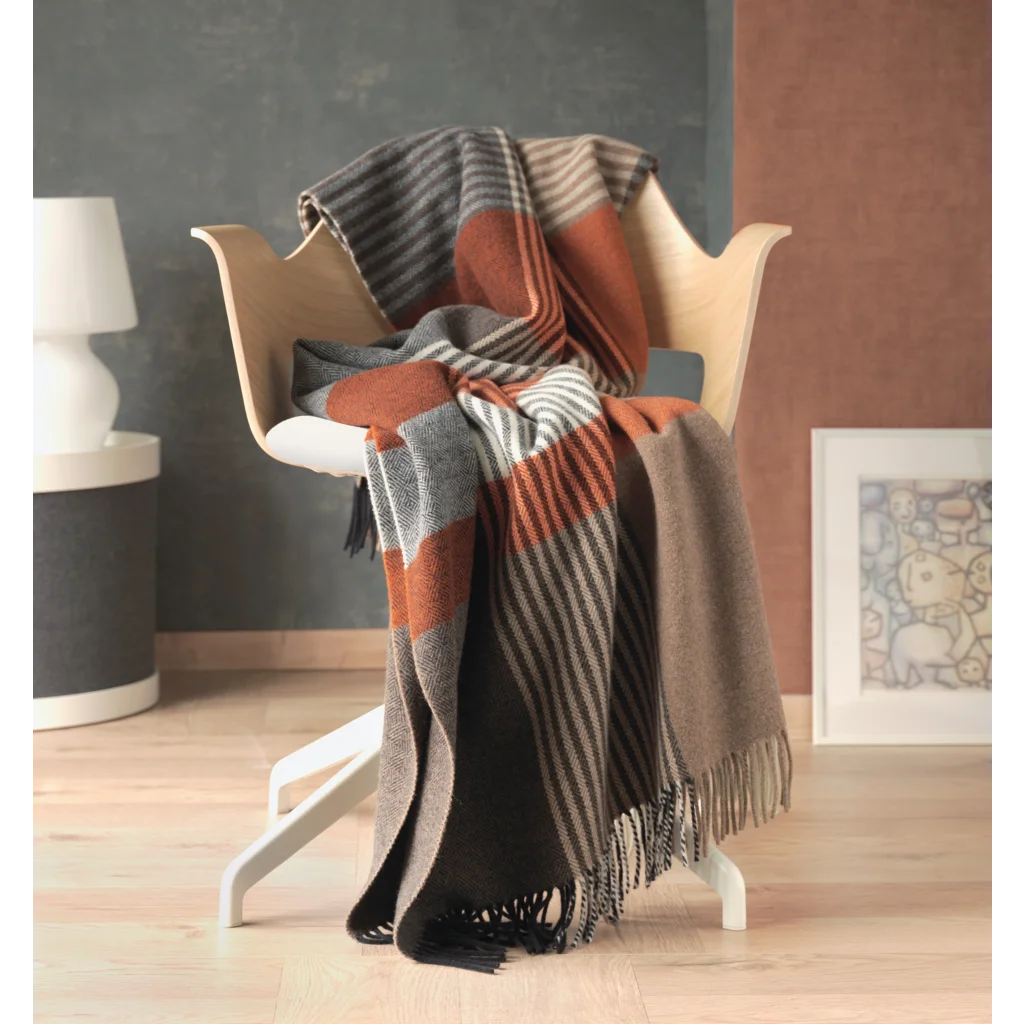 Decke mit Karo-Muster HARRIS in Creme+Terra Creme+Orange Muster Karo von Eagle Products Größe 150x215 cm