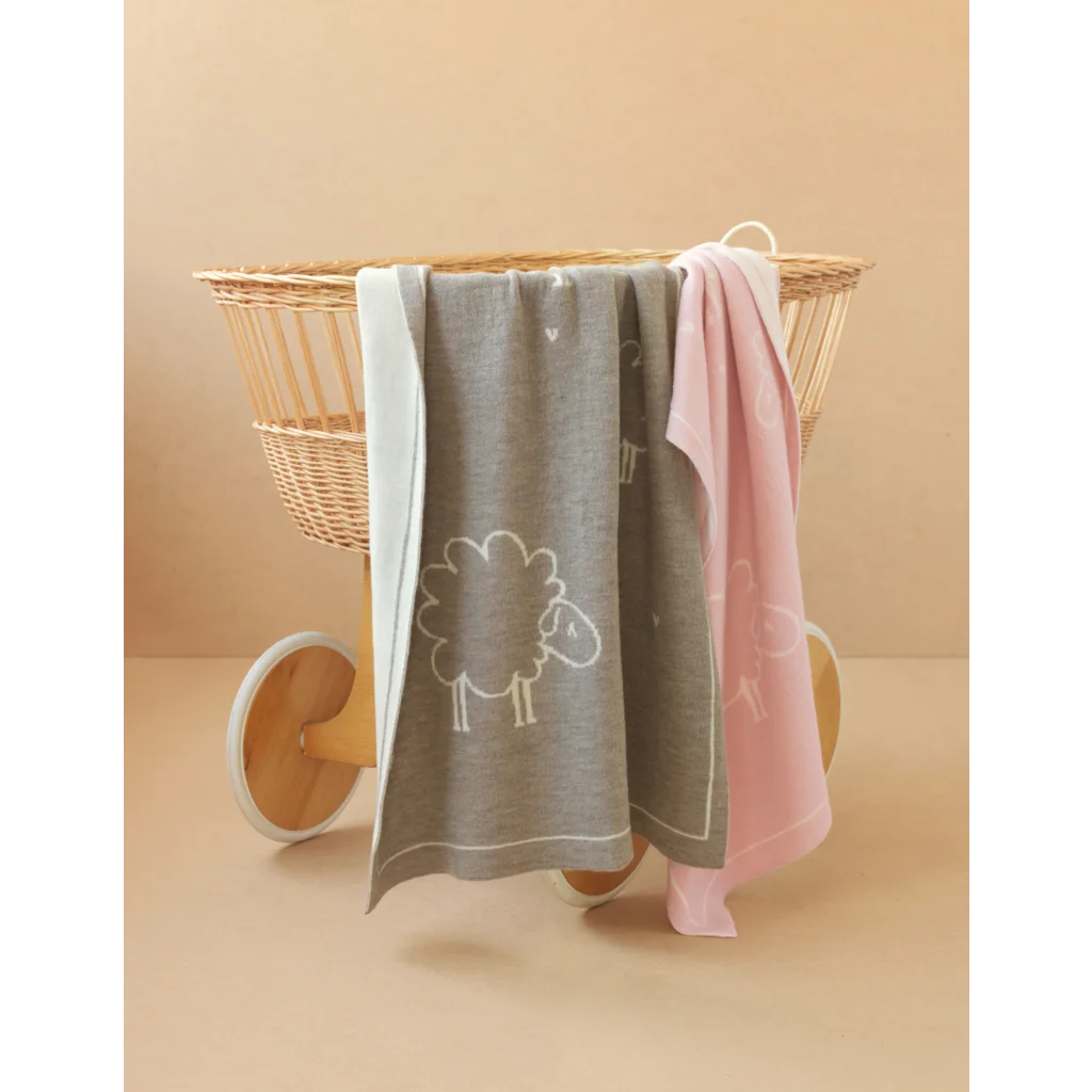 Doubleface Baby-+Kinder-Decke Schäfchen  in Rosa Muster Schäfchen von Eagle Products Größe 75x100 cm