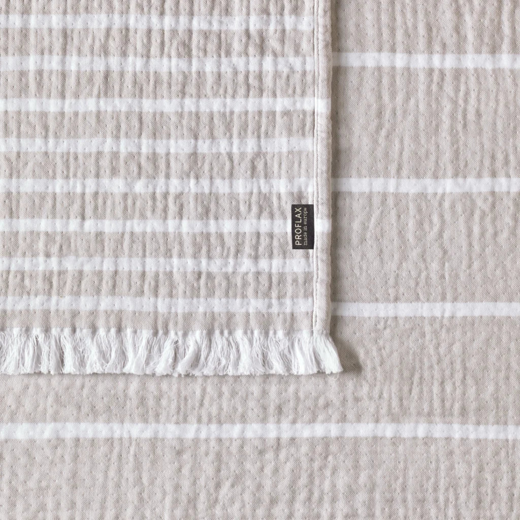 Doubleface Plaid in Stein+Weiß Beige+Weiß Muster Streifen von Proflax Größe 140x195 cm