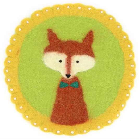 Filz Kinder-Sitzkissen rund Fuchs in Senfgelb+Neongrün+Orange Gelb+Grün+Orange Muster Fuchs von GLOBO Größe Ø 37 cm
