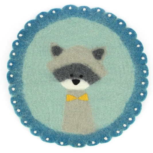 Filz Kinder-Sitzkissen rund Waschbär in Blau+Hellblau+Hellgrau Blau+Blau+Grau Muster Waschbär von GLOBO Größe Ø 37 cm