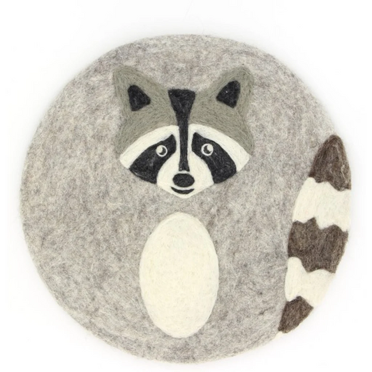 Filz Kinder-Sitzkissen rund Waschbär in Creme+Hellgrau Creme+Grau Muster Waschbär von GLOBO Größe Ø 38 cm