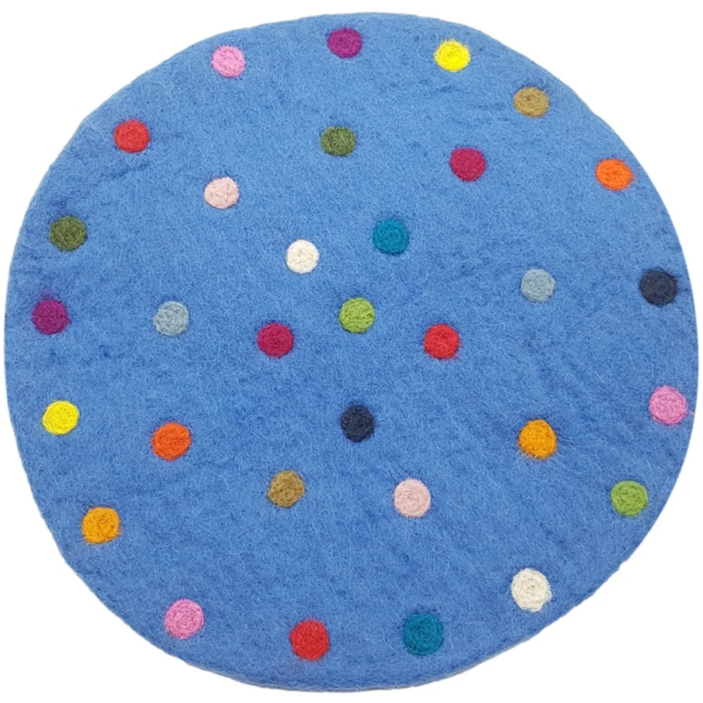 Filz Sitzkissen rund Dots in Jeansblau Blau Muster Dots von Frida Feeling Größe Ø 35 cm