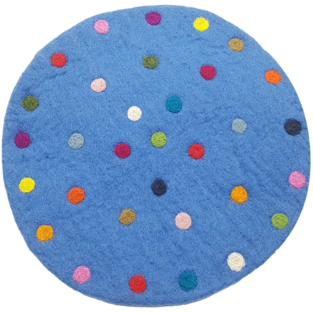 Filz Sitzkissen rund Dots in Jeansblau Blau Muster Dots von Frida Feeling Größe Ø 35 cm