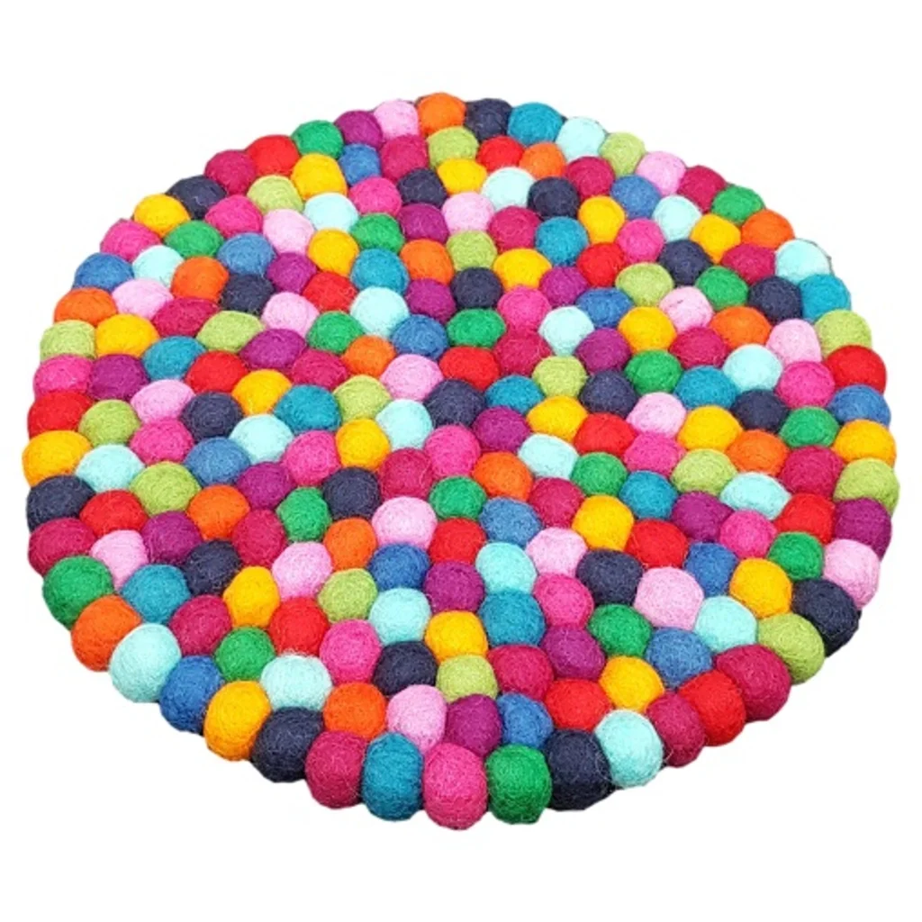 Filz Sitzkissen rund mit großen Kugeln in Rot+Orange+Blau+Grün Muster Bunt von Frida Feeling Größe Ø 35 cm