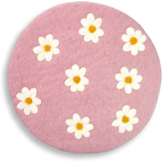 Filz Untersetzer rund Blumen in Rosa+Weiß Muster Blumen von Frida Feeling Größe Ø 21 cm
