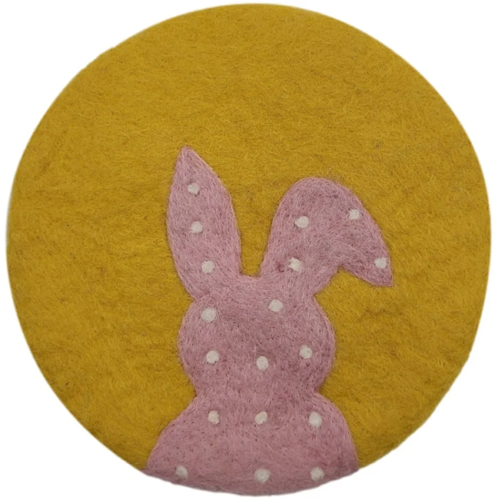 Filz Untersetzer rund Hase in Goldgelb+Rosa Gelb+Rosa Muster Hase von Frida Feeling Größe Ø 21 cm