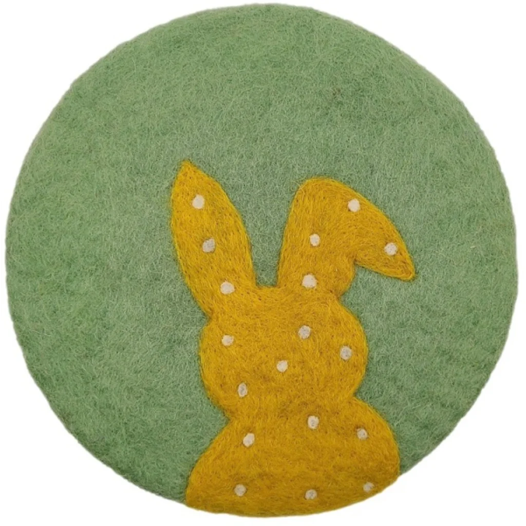 Filz Untersetzer rund Hase in Grün+Goldgelb Grün+Gelb Muster Hase von Frida Feeling Größe Ø 21 cm