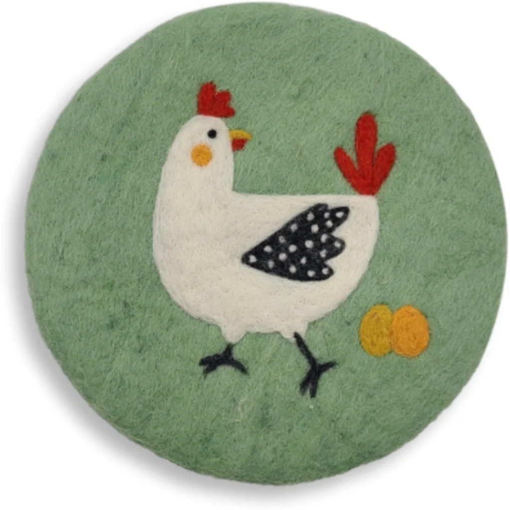 Filz Untersetzer rund Huhn in Grün+Weiß Muster Huhn von Frida Feeling Größe Ø 21 cm